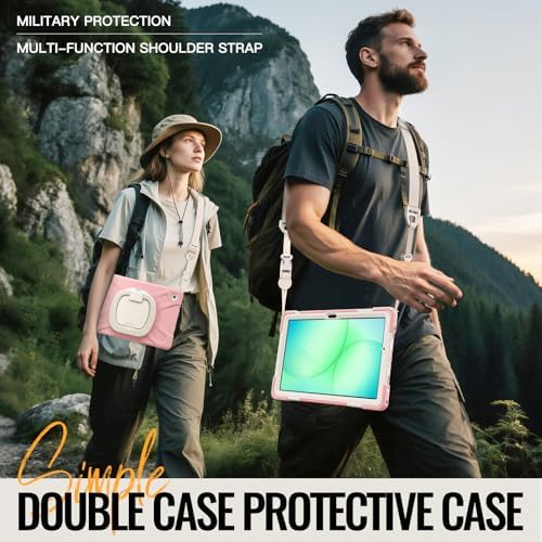 Rugged Protective Case Compatible with Samsung Galaxy Tab A11 Plus/A11 + 11" 2023 SM-X230, Military-Grade Shockproof Cover with 360° Rotating Stand & Built-in Screen Protector (Pink)