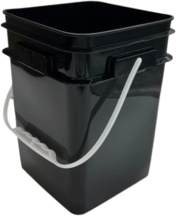 House Naturals 4 Gallon Square Food Grade Plastic Bucket with Lid, Made in USA (Pack of 2) BPA Free (Black)