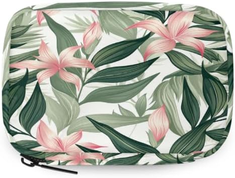 Travel Pill Organizer Tropical Pink Flowers and Leaves Pill Case