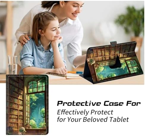 Universal Case for T-Mobile Revvl Tab 2 10.1" Model:9185W 2025/Revvl Tab 5G 10.36" 2023, 360 Degree Rotating Kickstand Protective Stand Leather Shell Cover for 9"-10.5", Library Window