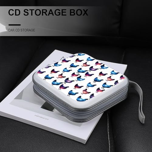 40-Capacity DVD CD Storage Wallet Chicken Lover Gifts Funny Rooster Chickens, Heavy-Duty Hard Shell Binder, Portable Organizer with Strap for Car Travel