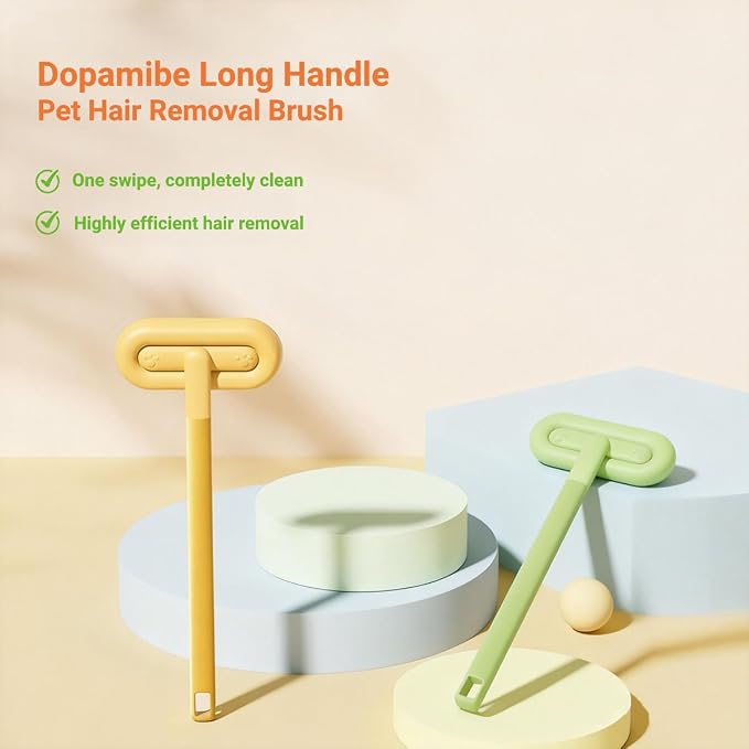 Reusable Pet Hair Remover Brush | Long-handle static pet hair remover brush with polyester micro-bristle head for couch, bed & carpet.