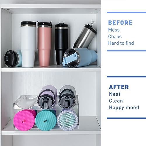 Stackable Water Bottle Organizer for Cabinet, Plastic Bottle Holder Designed for Starbucks Studded Tumblers up to 40oz, Plastic Cup Holder&Wine Rack for Pantry,Cupboard- 2 Layers Hold 6 Bottles