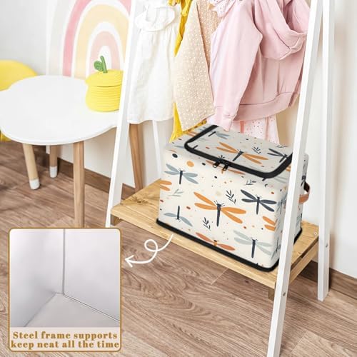 Dragonfly Butterfly Storage Bins with Zipper Lid Foldable Fabric Organizer Box with Handles Rectangular Closet Clothes Organizer Containers