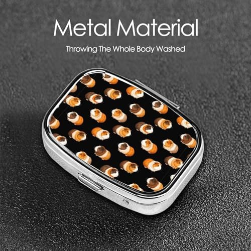 Personalized Pill Box Stainless Steel Custom Medicine Case Compact Supplement Organizer, Cute Cartoon Guinea Pigs Black
