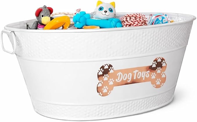BREKX White Metal Pet Storage & Dog Toy Bin w/ Handles, Indestructible
