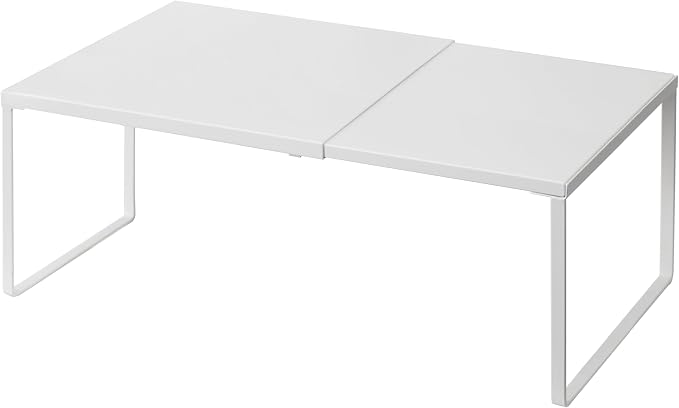 Nxconsu Expandable Cabinet Shelf, Shelf Riser for Cabinets, 10" White | Edgeless Metal Cabinet Riser Holds 50 lb and Expands 14.6 to 24.6 in for Under Sink Kitchen Pantry Cupboard Shelf