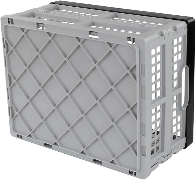 Jekiyo 16 L Folding Storage Crates, Plastic Collapsible Basket Bin Set of 3 | Stackable, Grey