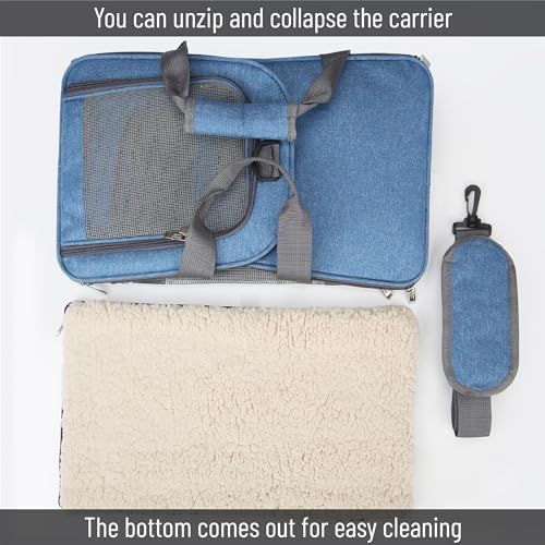 Mr. Pen- Pet Carrier, 17.5" x 11.2" x 11.5", Medium Size, Blue | Portable Travel Carrier for Small Pets, Cats & Small Dogs, Breathable Mesh, Safety Inner Leash