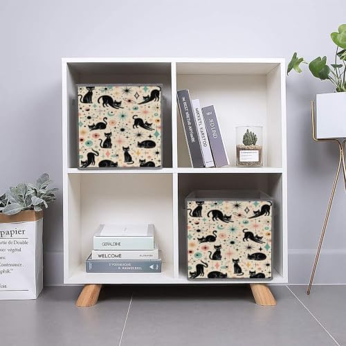 Black Cats And Storage Bin with Handles, Oxford Fabric Foldable Storage Cube Organizer for Clothes, Towels, Bedroom, Living Room, Home Organization