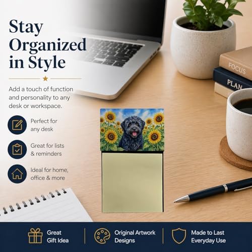 Caroline's Treasures Puli in Sunflowers Watercolor Sticky Note Holder Refillable Dispenser Desk Accessory 3x3 Pad Gift
