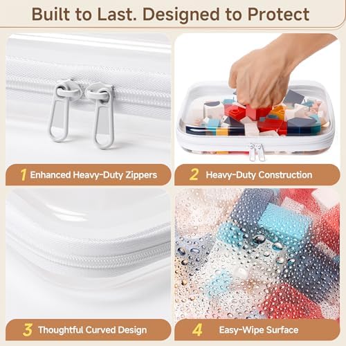 4 Pack Clear Hard Shell Zipper Case Diaper Organizer | 1.0mm Hard Shell, Upgraded Large Zipper Pulls, Clear Travel Pouches, Smooth Zipper Closure, Holds Shape
