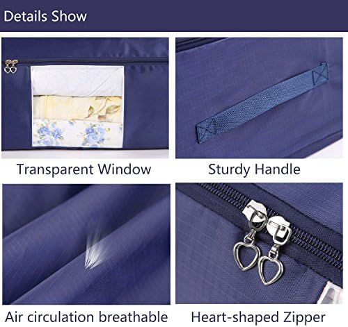 Blanket Storage Bags Pillow Bedspread Bedding Clothes Organizer Storage Containers With Zippers Breathable and Moistureproof. (Navy blue 2pcs, L)