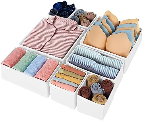 Criusia Drawer Organizer Clothes, 8 Pack Underwear Drawer Organizer, Foldable Closet Organizers and Storage Dresser Drawer Dividers for Clothes, Socks, Scarves, Ties (White)