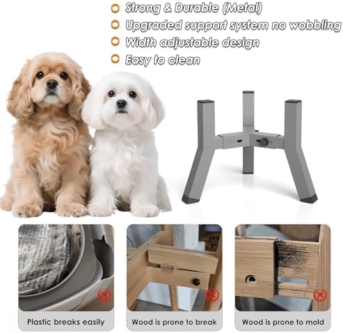 SHAINFUN Raised Dog Bowl Stand, Adjustable Width 5.9-8.7'', Eelevated Dog Food Water Bowls, 7.8'' Tall, Grey-Bowl Not Included
