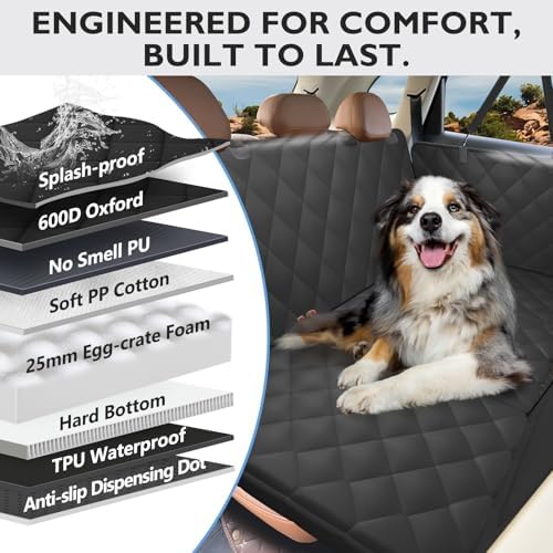 Hard Bottom Dog Car Seat Cover for Back Seat, with Egg Crate Foam