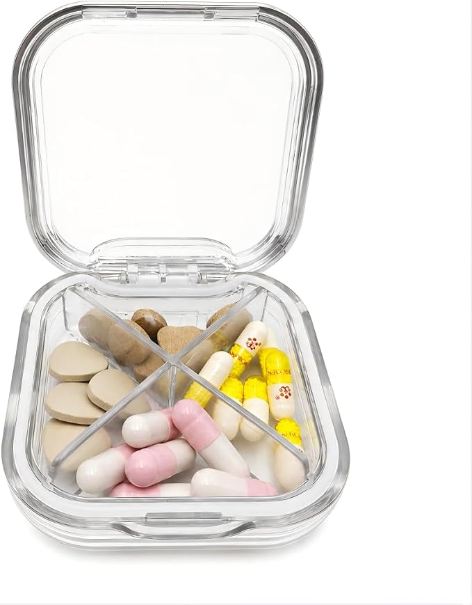 Mini Pill Box for Women, Transparent Water Ripple Design, BPA-Free Travel-Sized ABS Pill Organizer with Silicone Seal, Compact & Portable Medicine Case for Purse, Backpack & Travel