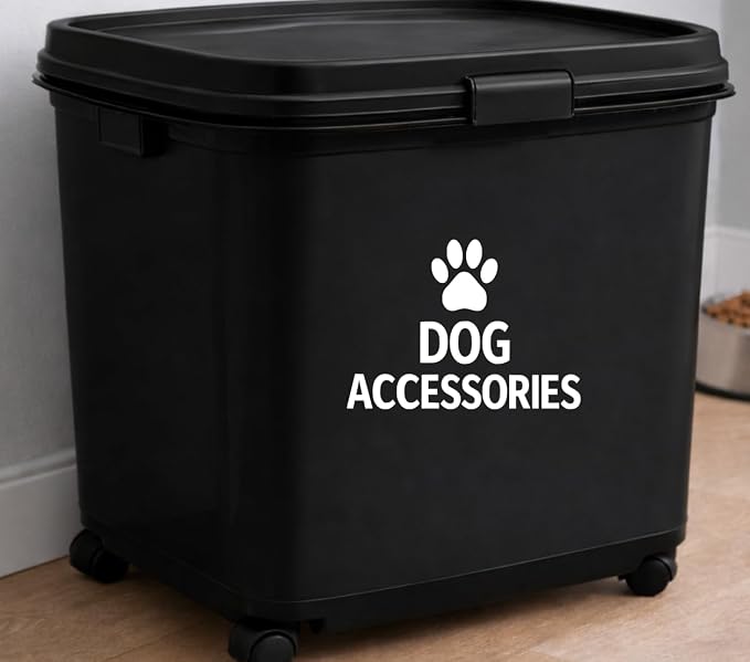 Dog Accessories Decal – Storage Label Sticker for Pet Organizer Bin Container (White)