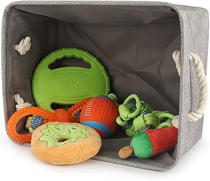 Dog Toy Storage Basket Bin with Personalized Pet's Name - Collapsible Rectangular Storage Box Chest Organizer for Dog Toys,Dog Coats,Dog Clothing,Dog Apparel & Accessories (Gray, L)