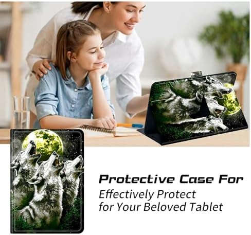 Universal Tablet Case for T-Mobile Revvl Tab 2 10.1" 2025/Revvl Tab 5G 10.36" 2023, 360 Degree Rotating Kickstand Protective Stand PU Leather Shell Cover for 9"-10.5", Three Gray Wolves