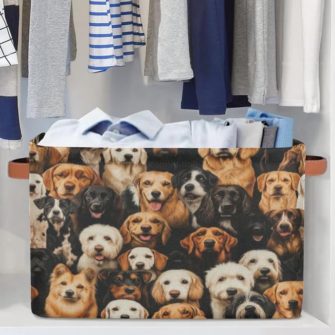 Cute Dogs Puppy Storage Boxes Theme Storage Nursery Baskets with Handle Closet Collapsible Organizer Shelf Bins for Book Cloth 15 X 11 X 9.5 IN