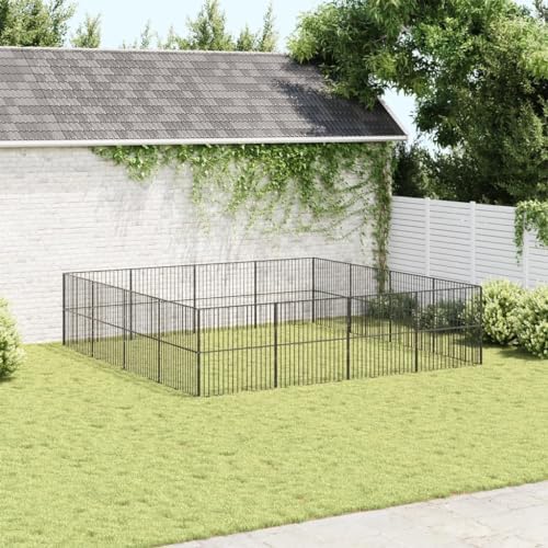 Dog Playpen Black Galvanized Steel Large | 157.5 x 157.5 x 39.4 in, Escape-Proof, Collapsible, Indoor Outdoor Use