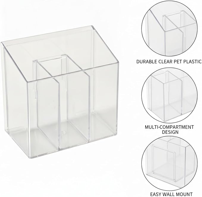 Clear Rectangular Wall-Mounted Organizer with Dividers, Transparent PET Bathroom Canister for Cotton Pads and Cotton Swabs, Space-Saving Vanity Storage Box (1 Pack)