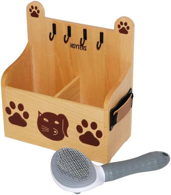 Handmade Pet Grooming Organizer – Solid Beechwood & Leather Holder for Dog & Cat Brushes, Combs & Accessories – Minimalist Premium Stand for Grooming Essentials