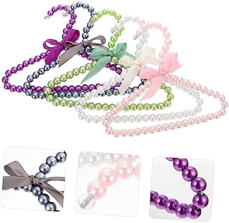 COLLBATH 5pcs Pet Clothes Hangers Bowknot Stylish Beaded Dog Apparel Holders White Green Violet Gray and Practical Pet Clothing Organizers