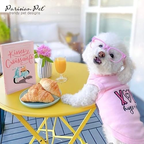 Parisian Pet Dog Shirt – 100% Cotton Shirts for Small Dogs – Pink XOXO Sleeveless Puppy Clothes – Lightweight and Breathable Girl Dog Clothes – Summer Pet Apparel - Stretchy Tshirts for Dogs