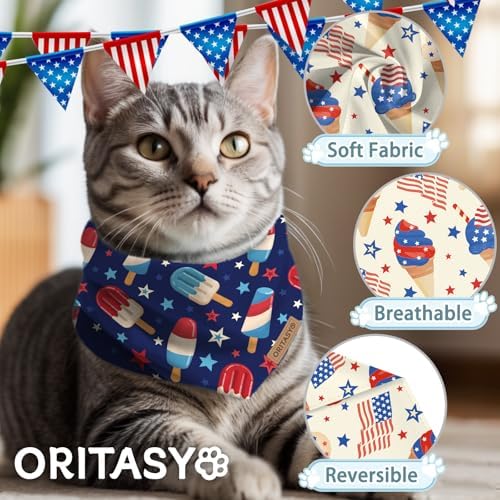 US Flag Dog Bandanas, 2-Pack Triangle Reversible Pet Scarves, Premium Fabric, 4th of July Bandana for All Boys Girls Dogs (Large, 26-Style 4)