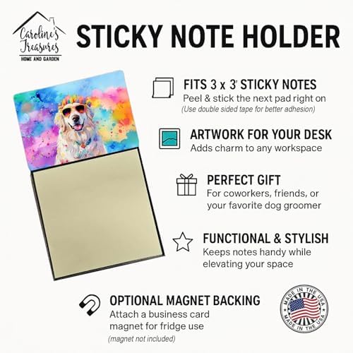 Caroline's Treasures Great Pyrenees Hippie Dawg Sticky Note Holder Refillable Dispenser Self-Sticky Note Pads, Memo Pads Blank Desk Accessories