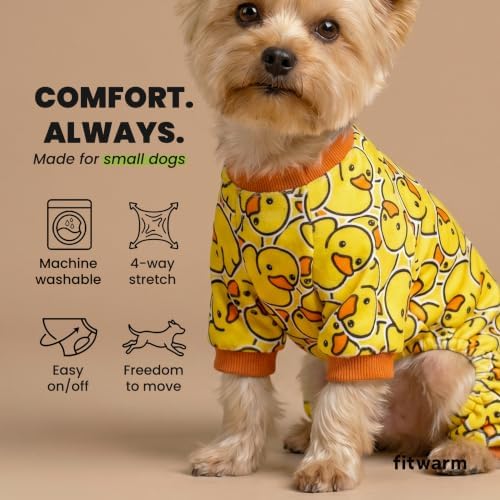 Fitwarm Funny Duck Dog Pajamas, Dog Winter Clothes for Small Dogs Girl, Lightweight Velvet Pet Jumpsuit, Cat Onesie, Yellow, Large