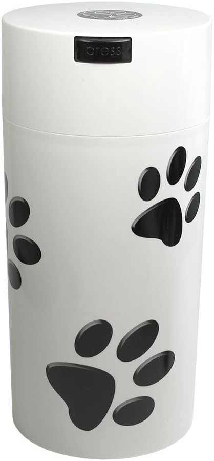 Pawvac 24 Ounce Vacuum Sealed Pet Food Storage Container; White/Black Paws
