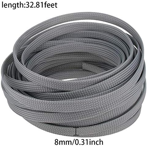 Bettomshin 1Pc 32.8Ft(10m) Cable Management Sleeve, 5/16"(8mm) Width PET Grey Cord Protector, Wire Loom Tube Insulated Split Sleeving for USB Cable Power Cord Organizer Video Cable Hider