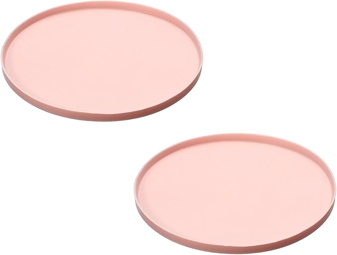 Cat Food Mat, 7x7 Inch Silicone Pet Feeding Mat Non-Slip Round Waterproof Dog Water Bowl Tray Raised Edge Protects Floors (2Pcs, Pink), Intended for Pets Bowl/Fountain