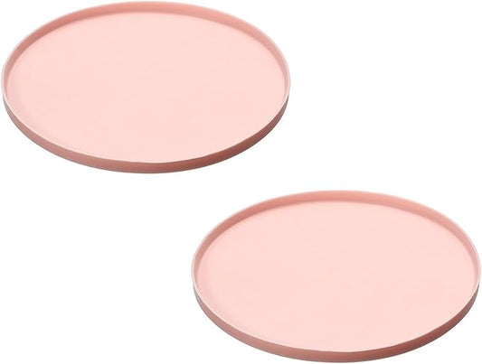 Cat Food Mat, 7x7 Inch Silicone Pet Feeding Mat Non-Slip Round Waterproof Dog Water Bowl Tray Raised Edge Protects Floors (2Pcs, Pink), Intended for Pets Bowl/Fountain