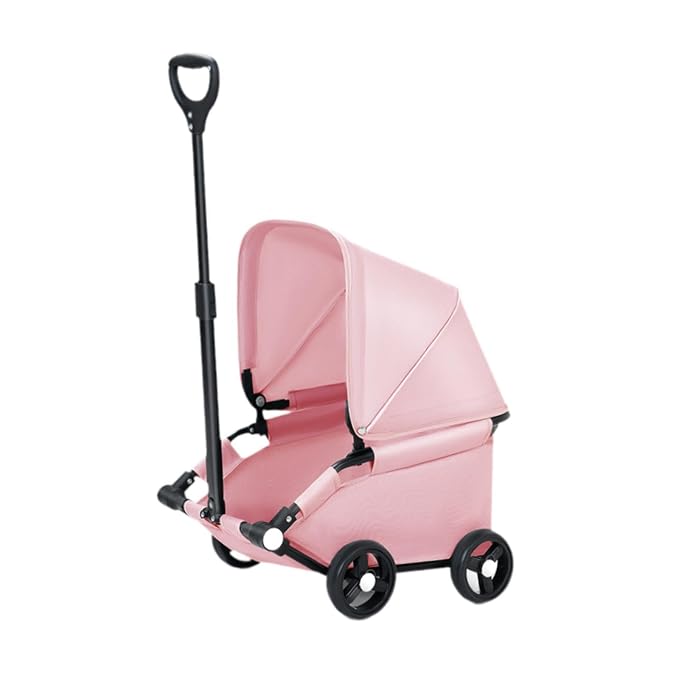 Dog Stroller Pet Stroller Dog Cart Pet Carrier with One Button Fold Three Rotation Pull Rod Lightweight Oxford Suitable for City, Pink