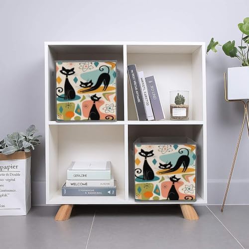 Black Cats Abstract Storage Bin with Handles, Oxford Fabric Foldable Storage Cube Organizer for Clothes, Towels, Bedroom, Living Room, Home Organization