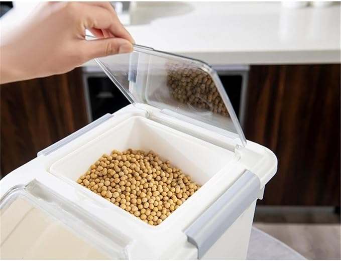HANAMYA 15 Liter / 15 lbs Pet Food Storage Container with Measuring Cup, BPA free, For Dog Food | Cat Food | Rice | Grain | Flour, White & Gray, 2 counts