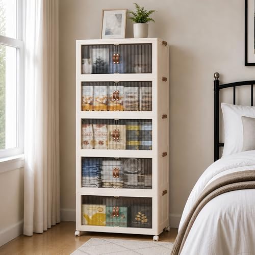 SAILUN 580Qt Stackable Storage Bins,Storage Cabinet a Lid,5Pack Blush White