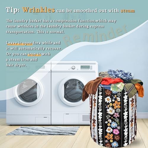 Boho Flowers Laundry Basket Oxford Cloth Foldable Hamper 18.9x16.5 Inch