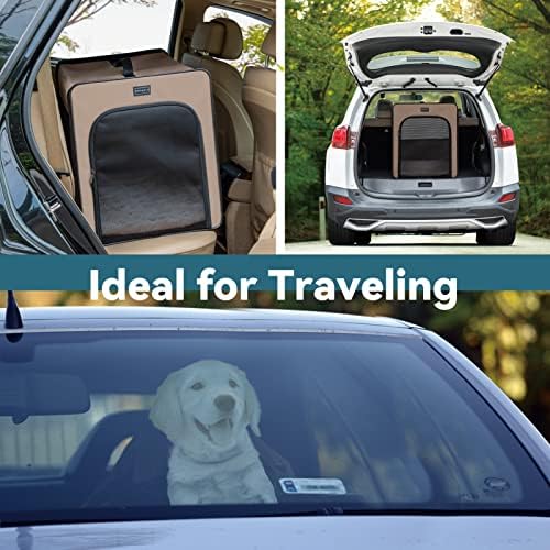PETSFIT Dog Crate Travel, Portable Dog Crate - 31 Inch with Thicken Mat, Easy to Fold, Sturdy and Portable, Perfect for Traveling, Collapsible Dog Kennel Khaki