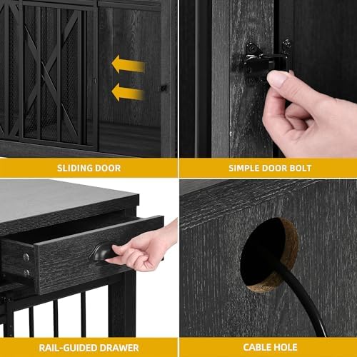 DWVO 63 Inch Double Dog Crate Furniture for 2 Dogs with Charging Station