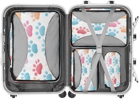 Dog Paw Print 4 Set Packing Cubes Luggage Organizer Bags for Travel Accessories and Essentials, Cute Animal Dog Paw Print