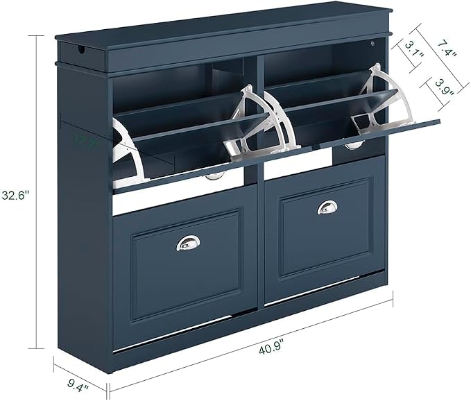 Haotian Shoe Cabinet with 4 Flip Drawers | Large Freestanding Shoe Rack, Modern Shoe Organizer for Entryway, Hallway, Entrance Navy FSR79-B