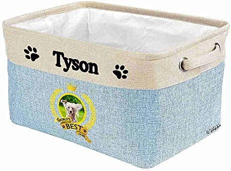 Custom Name Collapsible Dog Toy Storage Basket Bin World's Best Dog Chinese Crested Foldable Pet Toy Box Closet Shelf Baskets Organizer for Bedroom Home Dog Cat with Handles Blue