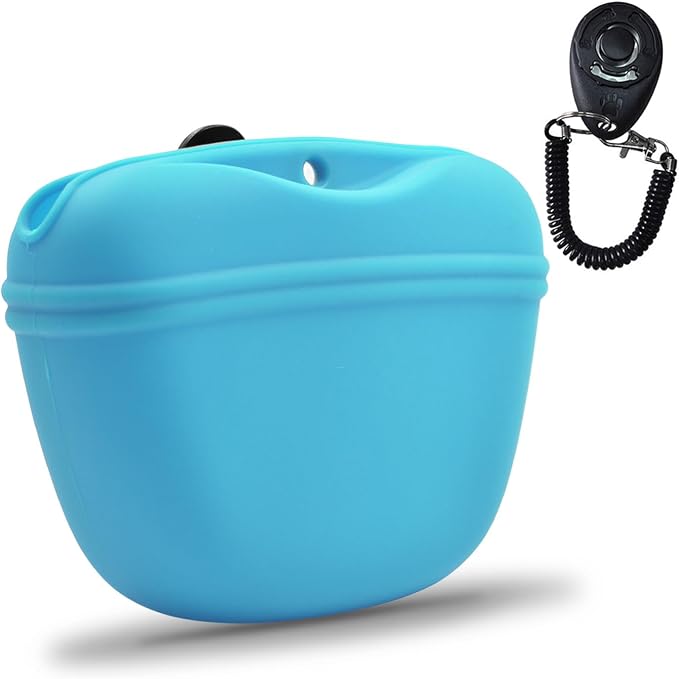AUDWUD Silicone Dog Treat Pouch with Clicker Magnetic Closure Secure Clip | Upgraded clip keeps your treat pouch secure during training.Magnetic closure allows fast one hand access.Includes dog click
