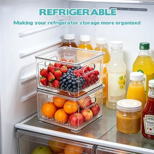 2 Pcs Transparent PET Fruit Draining, Washing Colander Food Storage Boxes, Plastic Cookie Containers, Refrigerator Organizers for Kitchen, Pantry, Vegetables, Fruits(2 Square)