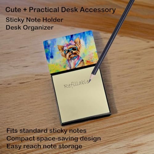 Caroline's Treasures Yorkshire Terrier Hippie Dawg Sticky Note Holder Refillable Dispenser Self-Sticky Note Pads, Memo Pads Blank Desk Accessories